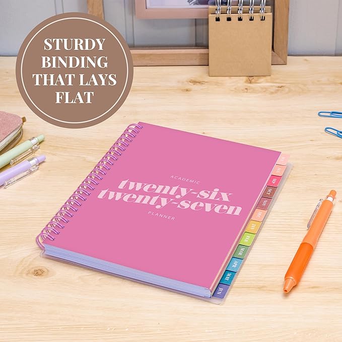 Rileys Academic Planner 2026-2027, Daily, Weekly & Monthly Planner, July 2026 - June 2027, Student Notes Pages, Twin-Wire Binding, Weekly Agenda for School & Work (8 x 6-Inches, Diagonal, Pink)