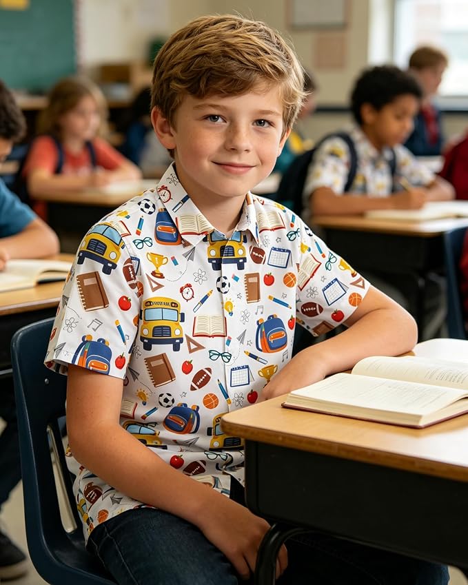 Enlifety 2-10T Kids Hawaiian Shirt Boys Short Sleeve Button Down Shirts Hawaii Summer Casual Blouse