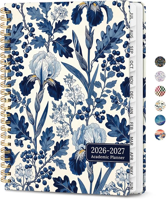 Planner 2026-2027, Academic Planner Weekly and Monthly, Jul 2026 - Jun 2027, Spiral Bound School Planning Tool with Tabs and Pocket, Perfect for Students & Teacher, 8.5" x 11", Blue Heirloom