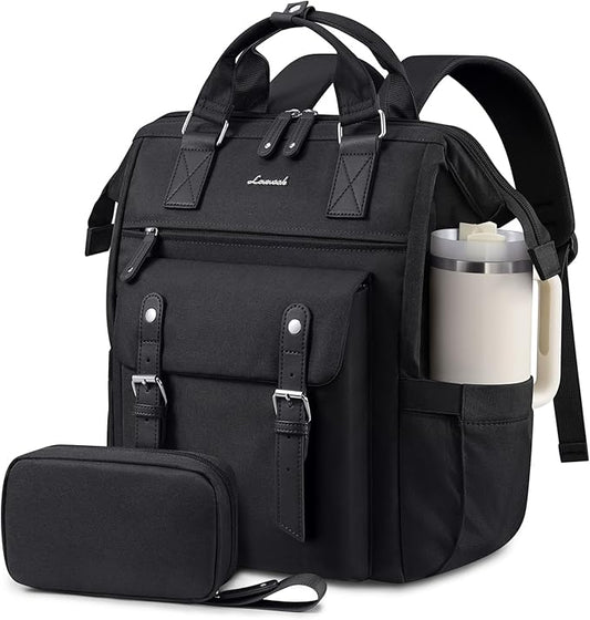 LOVEVOOK Laptop Backpack for Women with Giant Tumbler Holder Pocket,15.6 inch Waterproof Travel Backpack Purse Computer Laptop Bag