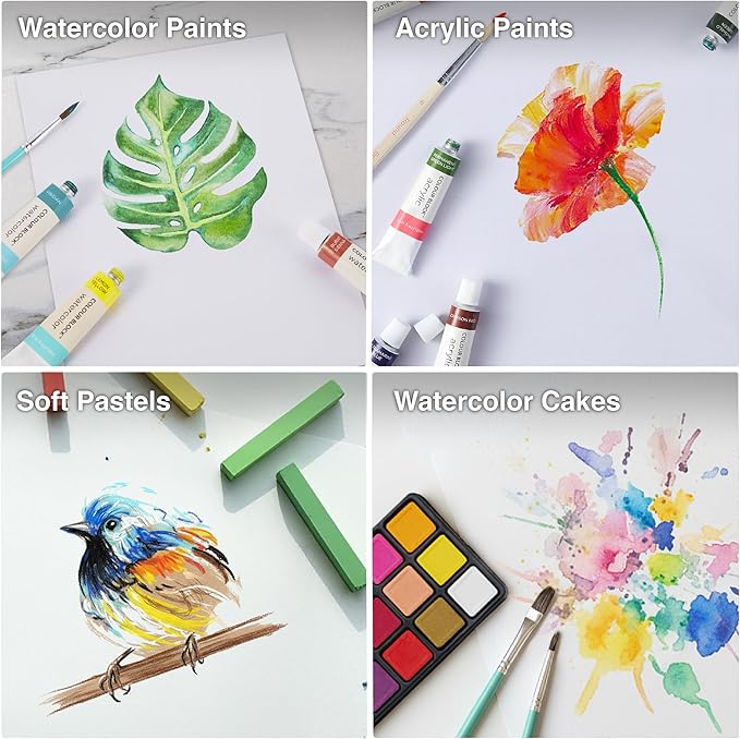 COLOUR BLOCK 152 Wooden Easel Art Supplies Set, Professional Painting and Drawing Kit with Acrylic Paints, Watercolor Paints, Sketch Pad, and Pencils for Adults and Mixed Media Artists