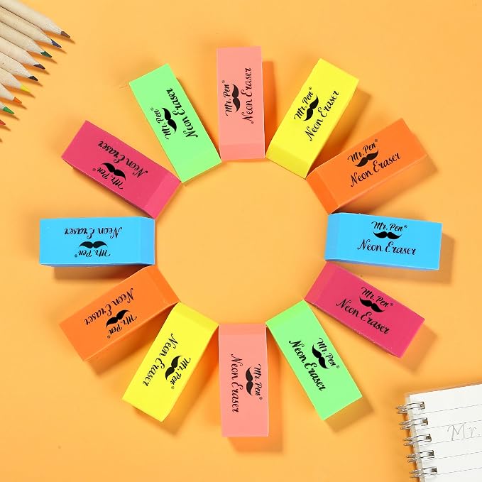 Mr. Pen- Pencil Eraser, 12 Pack, Neon Colors
