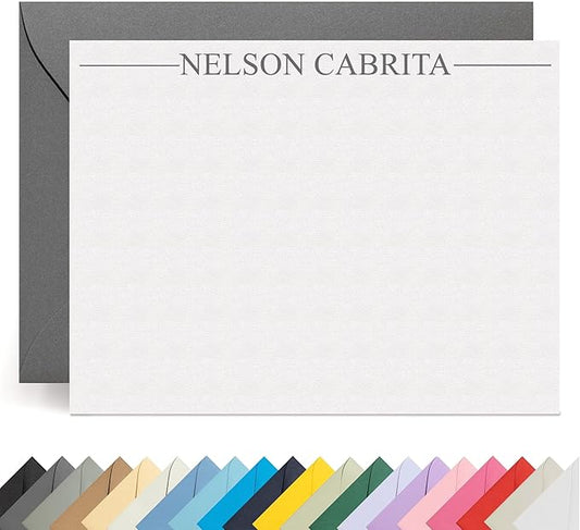 Personalized Stationery Note Cards with Envelopes – Custom Minimalist Thank You Cards, 12 Flat Note Cards & Colored Envelopes – Crush-Resistant Packaging - Folded Cards Optional (Middle Line)