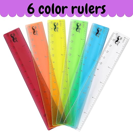 Mr. Pen- Plastic Rulers, 6 Inch, 6 Pack, Assorted Colors, Scratch-Resistant Design with Inches and Centimeters, Durable Small Transplant Rulers for Crafting Office & School, School Supplies