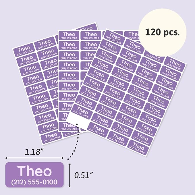 TeddyLabels - Clothing Labels for Nursing Home (120) – Self-Adhesive Name Tags for Clothes and Personal Items. Personalized Labels for Daycare, Nursing Homes, and Laundry Use - Purple