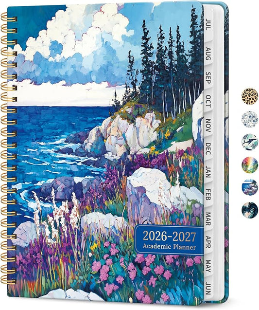 Planner 2026–2027, Weekly & Monthly Academic Organizer for School Year, Jul 2026–Jun 2027, Hardcover Planner with Tabs, Back to School Essential, 6.3" x 8.5", Coastal Wilds