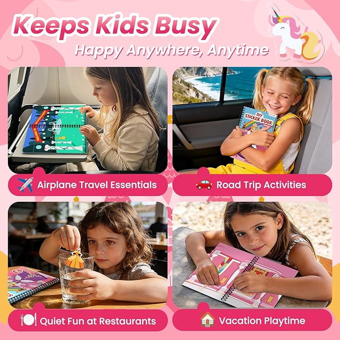 Princess Reusable Sticker Book for Toddlers, DIY Princess Accessories Fun Jelly Stickers, Washable Puffy Stickers for Kids Toys, Airplane Road Trip Travel Activities Essentials for Kids 3 4 5 Years