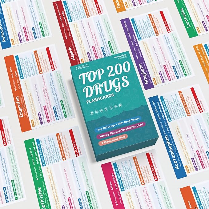 Top 200 Drugs Flashcards: Pharmacology Flash Cards for Nursing Pharmacology & Paramedic Students | Nursing School Essentials & Pharmacy School Essentials for NCLEX & NAPLEX Exam Prep