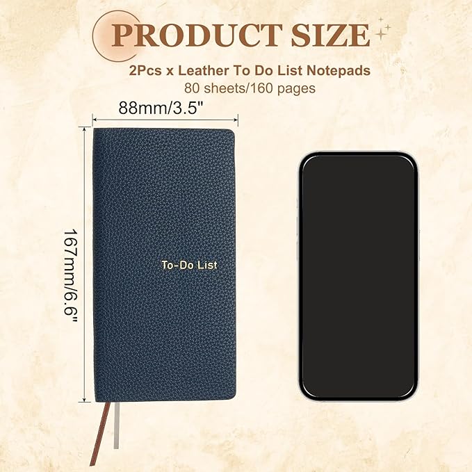 PATIKIL 2 Pcs Leather to Do List Notepads, 160 Pages 6.5 x 3.2" Leather Daily Planners to Do List Notebook for Business Personal Daily Plans Schedule Planner Office Supplies, Blue