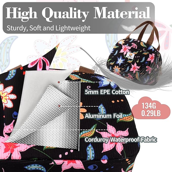 CaCTOUR Lunch Box Lunch Bag for Women Girls Teens, Cute Lunch Box Cooler Bag, Portable Small Insulated LunchBox Reusable Corduroy Lunch Tote for Work/Travel/Picnic/School - Floral