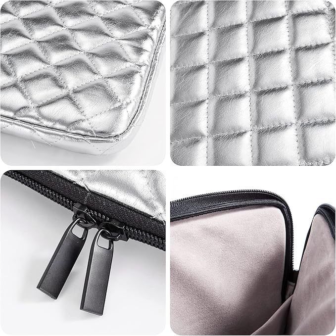 Puffy Laptop Sleeve 11 12 13 13.3 14 15 15.6 inch Case Protective Bag Quilted PU Leather Lined Padded