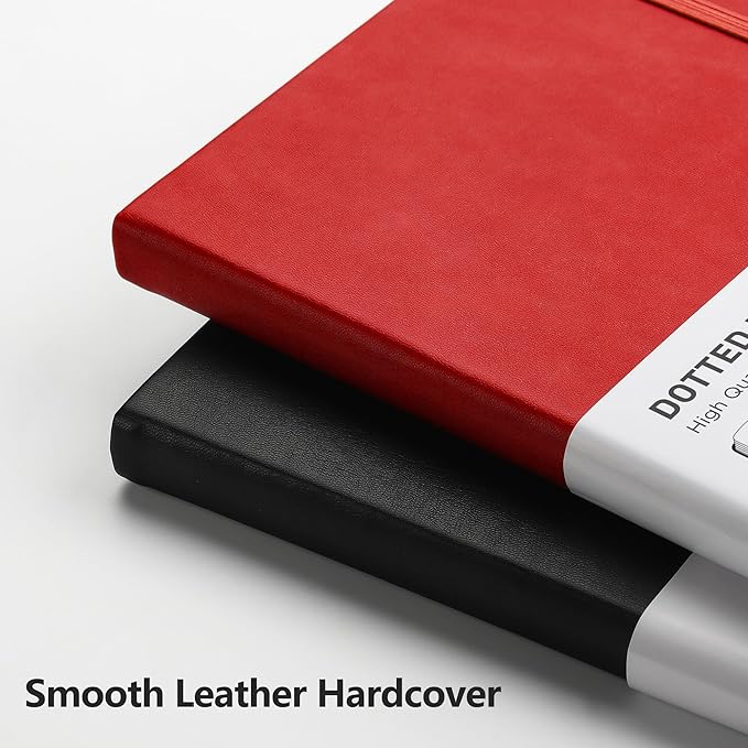 RETTACY Dotted Journal Notebook, 256 Pages, A5 Medium Size (5.7'' × 8.3''), Leather Hardcover, 120 GSM Thick Paper, for Journaling, Planning, Tracking (Red)