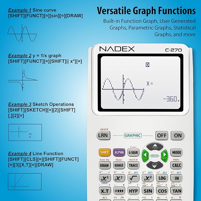 Scientific Calculator with Graph Functions for College and High School Students, Engineering, Advanced Mathematics, Calculus, Algebra, Geometery, Trigonometry, Statistics, Physics, Chemistry, White