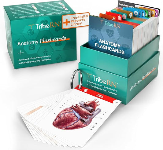 TribeRN Anatomy and Physiology Flash Cards – 320 Study Resources for Students – Human Anatomy & Physiology Study Tools – Medical, Nursing School Essentials – Durable & Easy to Use Flashcards