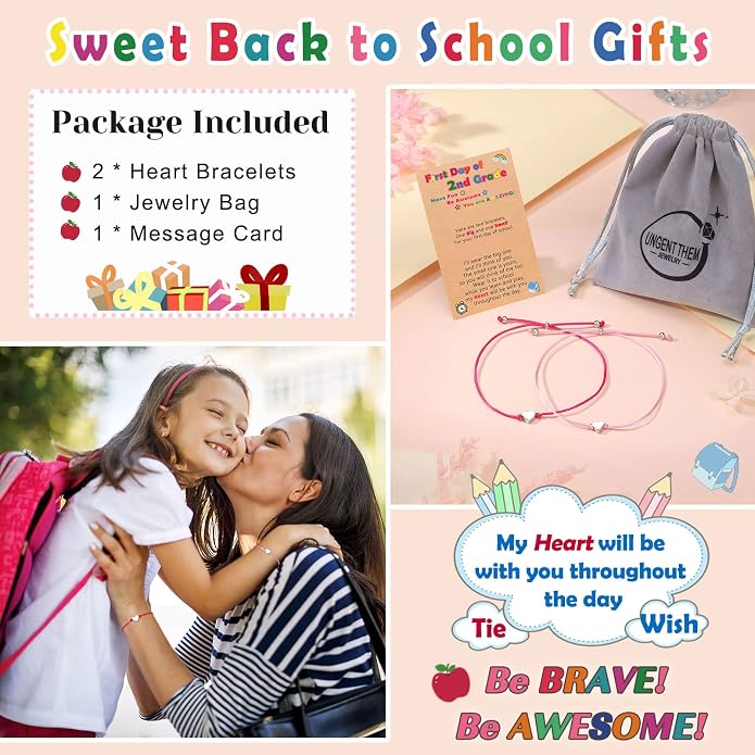 UNGENT THEM Big & Small Heart Bracelets Back to School Gifts for Girls