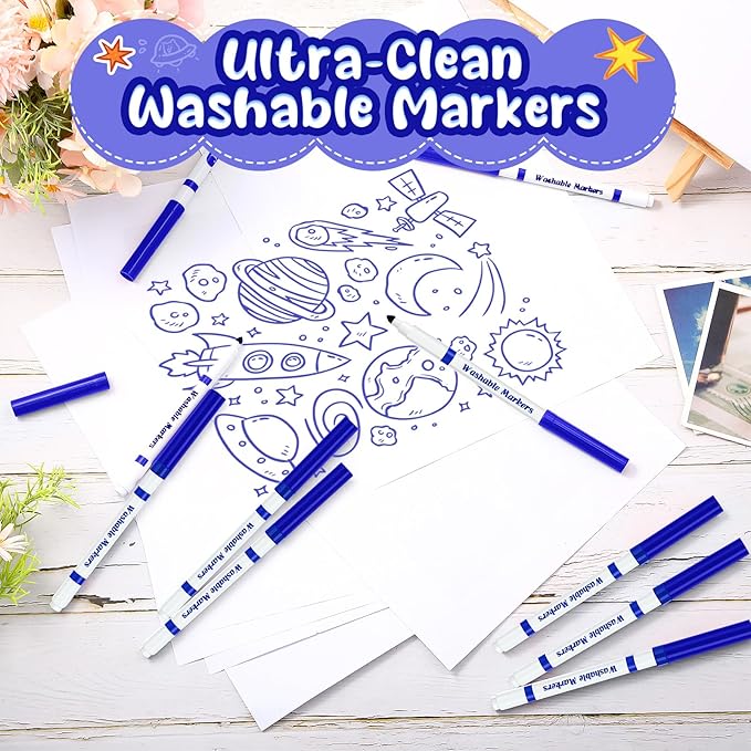 Fullhawl 18 Pcs Line Washable Markers Bulk Blue Fine Tip Markers Set Coloring Thin Tip Drawing Washable Pen for Kids Art School Classroom Back to School Gender Reveal Party Supplies, Ages 6+