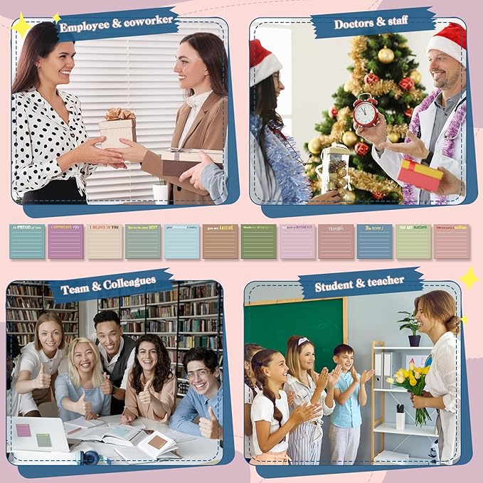 Yinder 12 Pcs Inspirational Sticky Notes Cute Motivational Sticky Notes Pad End of Year Employee Appreciation Gifts Bulk for Teacher Nurse Coworkers Office Supplies 3 x 3''(Appreciation,Neutral Color)