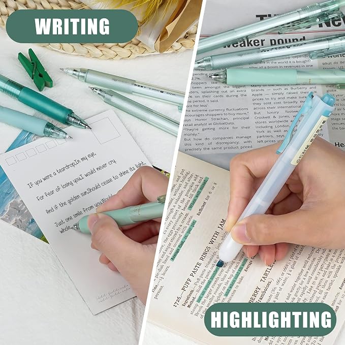 Four Candies Gel Pens, Cute Green Pens Black Ink, 0.5mm Fine Point, 12-Pack | Teal School Supplies, Office Essentials, Pen and Highlighter Stationery Set, Aesthetic Desk Decor & Accessories - Forest