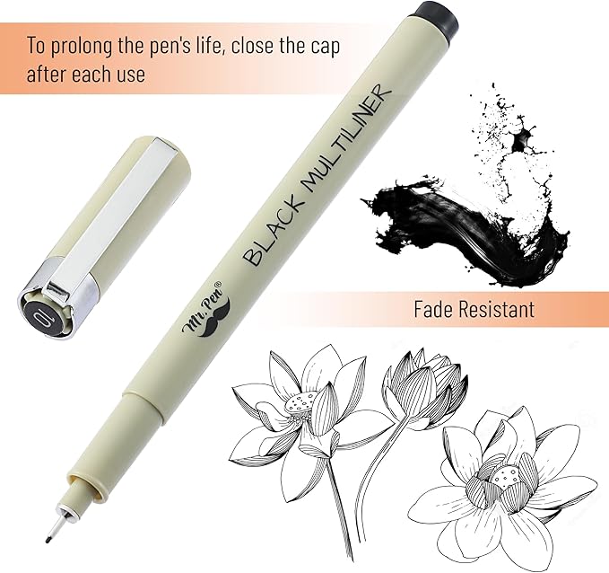 Mr. Pen- 0.5mm Micro Fine Point Pens, 8 Pack, Black Ink, Waterproof, Acid-Free, No-Smear Quick-Dry Fineliner Pens for Drawing, Sketching, Bible Journaling, Outlines & Everyday Writing