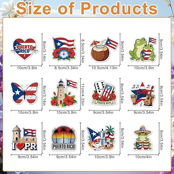 Wxiben Puerto Rico Fridge Magnets - 12 Pcs Puerto Rican Souvenirs Gifts Travel Refrigerator Magnets Fridge Magnetic Stickers Decorations for Home Kitchen Office Car Mailbox Locker Decor