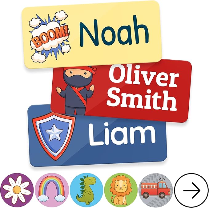 TagBuddy® Personalized Daycare Name Labels for Kids [70pcs] - Waterproof Name Stickers for School, Baby Bottles & Clothing - Custom Name Stickers - Washable Stick On Labels (1.2”x0.5”)