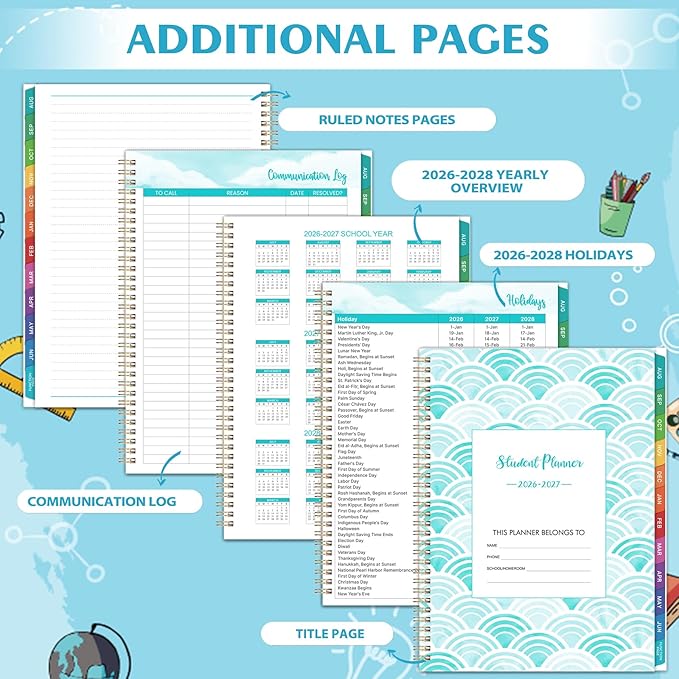 Student Planner 2026-2027 - August 2026 - June 2027, 9'' x 11'' Academic Planner, 2026-2027 Academic Year Planner for Middle or High School, Planning Stickers