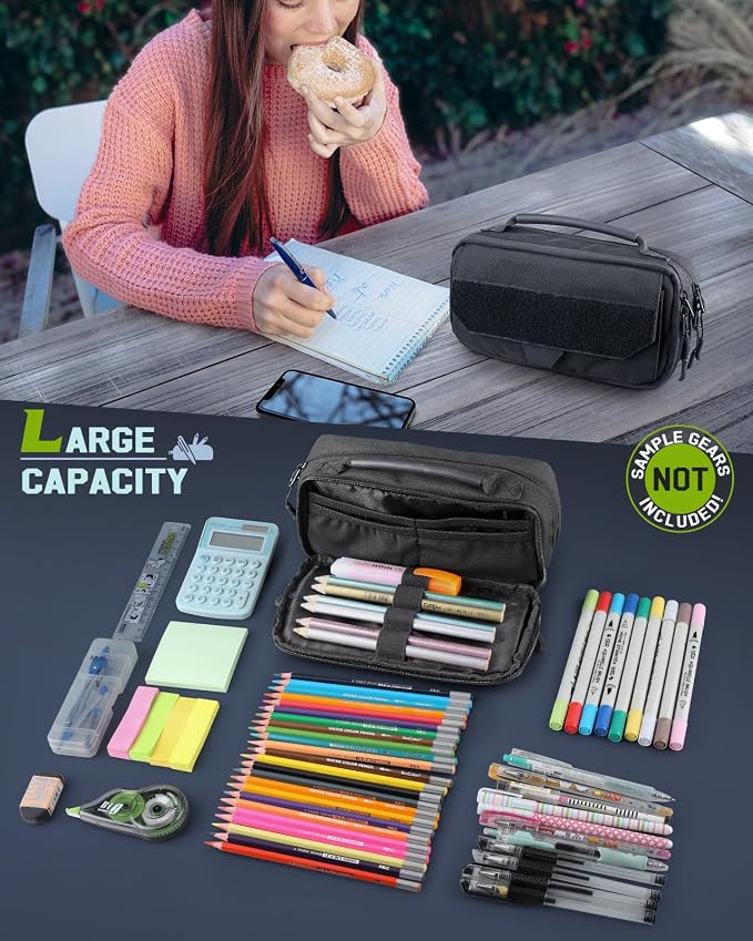 RXW Pencil Case Pouch for School, Office, Travel & EDC Organization | Large Capacity, 3-Layer Compartments, Tactical MOLLE Attachment, Everything Organized, Quick Access, Secure Storage