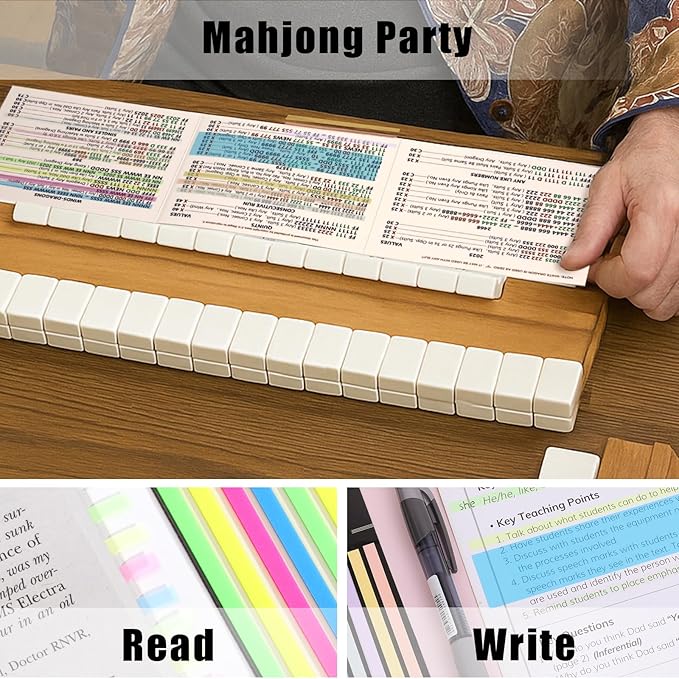 420 Pcs Mahjong Line Finder Reader Notes, Highlighter Tape Stripe, Transparent Sticky Mahjong Cards Rule Reader, Mahjong Accessories for Player, Beginner, No Adhesive Residue & Reusable (Blue)