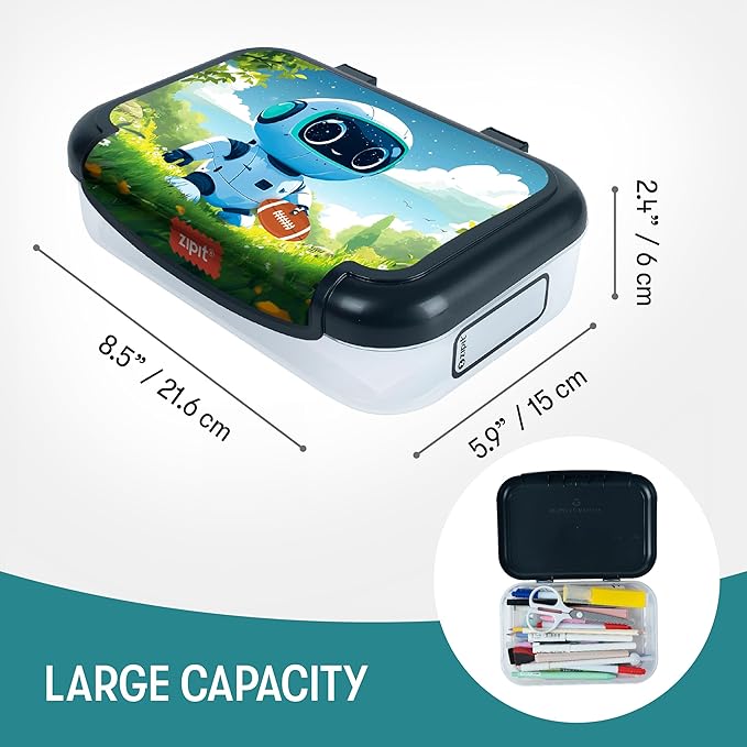 ZIPIT: Recycled Plastic Pencil Box - Robot - Large Capacity Case, Character & Football Themed, Stationery Organizer, School Supplies-Toys Holder, Kids