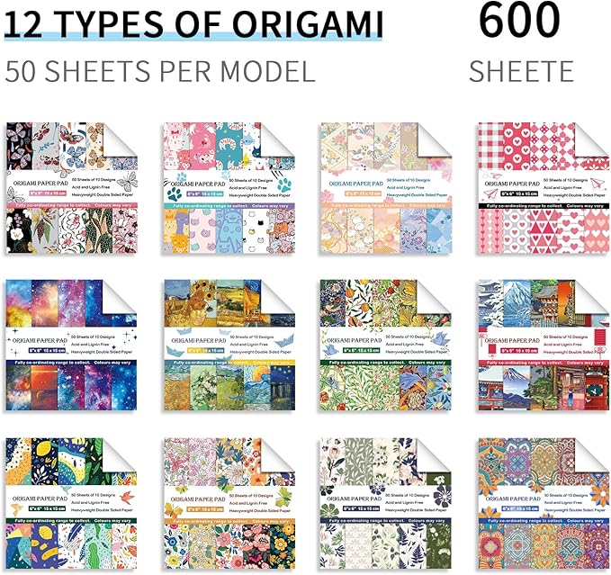 12 Pack/Sets Origami Paper Kit Double Sided 6 Inch Japanese Chiyo Square Easy Fold Arts Crafts DIY Handwork Origami Papers