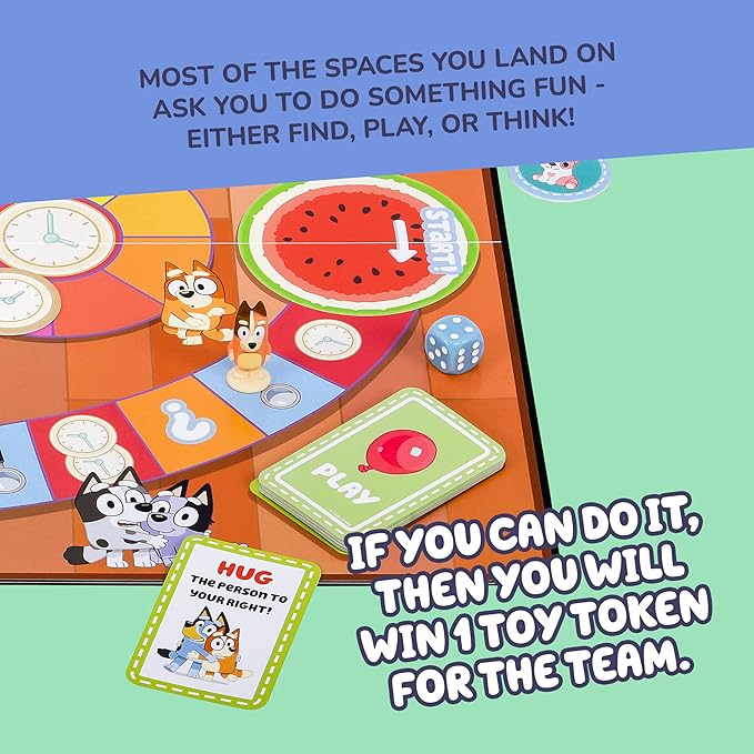 Bluey Scavenger Hunt Board Game, Cooperative Play with 4 Exclusive Mini-Figures, Learning Toys for 5+ Year Old, Fun Toy Token Collecting Game