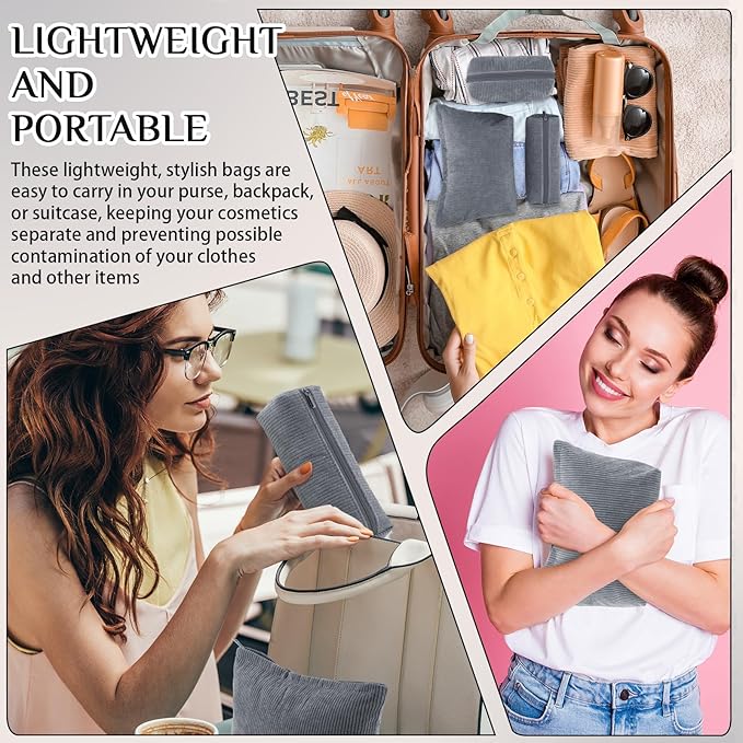 Huhumy 3 Pcs Makeup Bag Set for Women Corduroy Cosmetic Pouch Aesthetic Smile Travel Toiletry Bag Cute Purse Pouch Pencil Case Makeup Brushes Storage Organizer with Zipper(Gray,Solid Style)