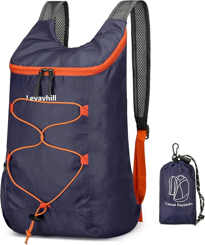 levayhill 16L Lightweight Foldable Hiking-Backpack Small Packable-Daypack For Travel,Ultralight Water-Resistant Gym Bag Men Women Easy Carry-on (Dark Blue)