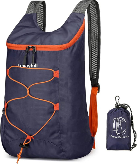 levayhill 16L Lightweight Foldable Hiking-Backpack Small Packable-Daypack For Travel,Ultralight Water-Resistant Gym Bag Men Women Easy Carry-on (Dark Blue)