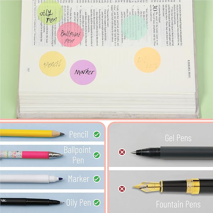 Mr. Pen- Round Transparent Sticky Notes, 1.1” Diameter, 14 Pads, 560 Sheets, Colorful, Water-Resistant See-Through Sticky Notes & Fineliner, Smooth Writing, Note Tabs for Bible Journaling, Studying