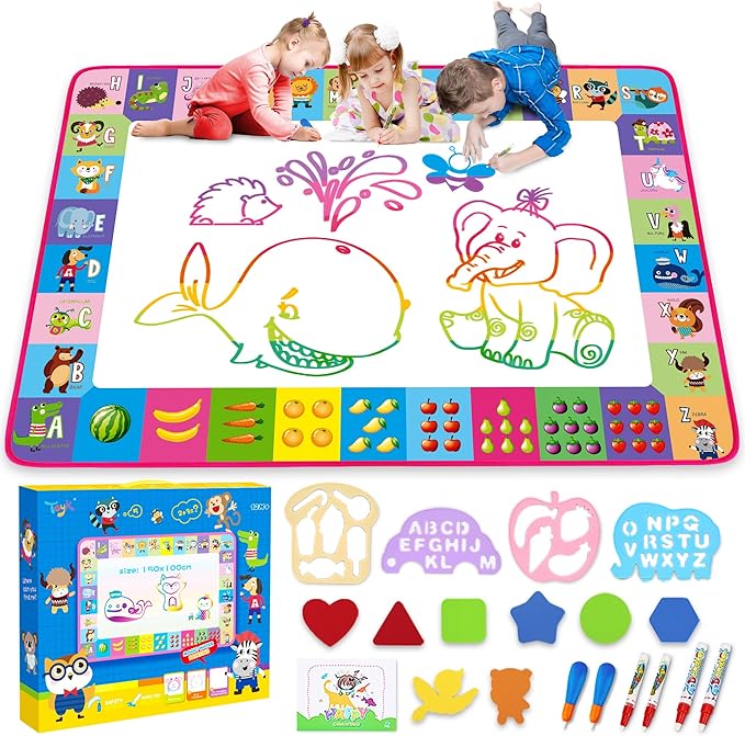 Water Doodle Mat - Kids Painting Writing Doodle Toy Board - Color Doodle Drawing Mat Bring Magic Pens Educational Toys for Age 3 4 5 6 7 8 9 10 11 12 Year Old Girls Boys Age Toddler Gift (Pink)