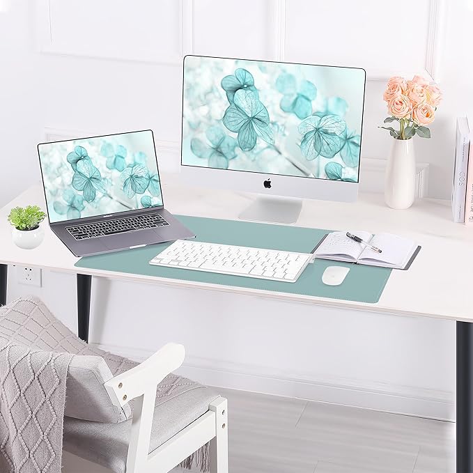AFIING Cork Desk Mat 31.5" x 17", Waterproof Dual-Sided Cork & PU Leather Desk Pad, Non-Slip Desk Protector for Home Office, Workspace Setup & Gaming, Light Blue