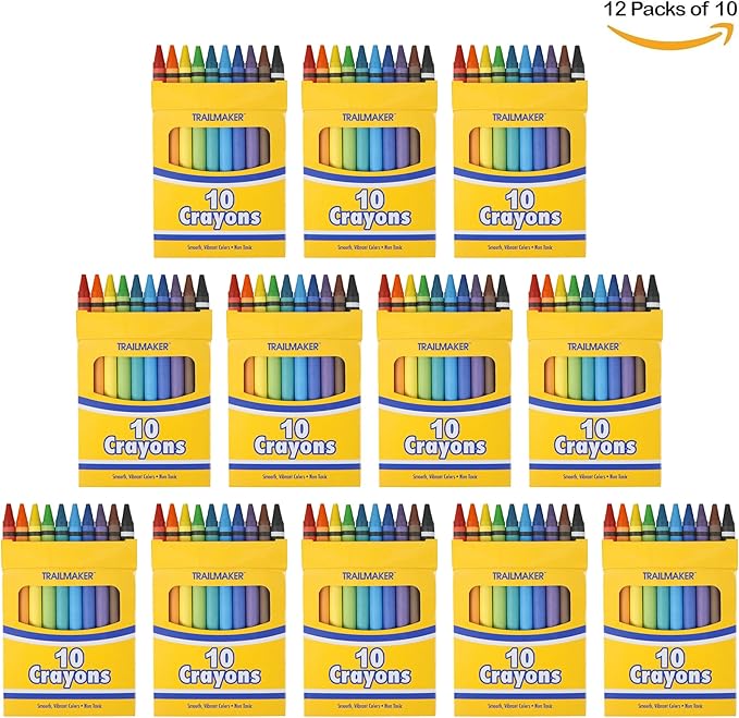 Trail maker 100 Pack Crayons Bulk for Kids, Classroom - Wholesale Bright Wax Coloring Crayons Party Favors in Bulk, 10 Per Box Art Set