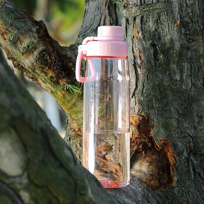 32oz Clear Water Bottle - BPA-Free Tritan Plastic, Fast Flow Spout Lid, Wide Mouth & Leakproof Design Hiking Water Bottle Suitable for Travel, Outdoors, Gym, Travel, Home, School （Pink）