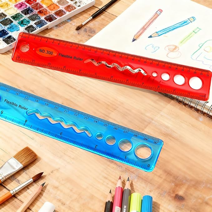 2 PCS Flexible Ruler, 12inch/30cm Plastic Clear Bendable Soft Ruler, Shatterproof Flat Rulers for School, Classroom, Office Supplies
