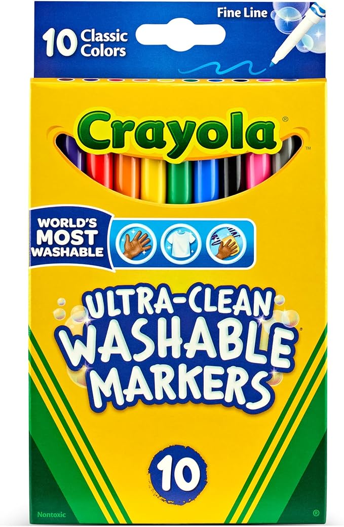 Crayola Ultra-Clean Washable Markers, Fine Line Multicolor, 10 Count