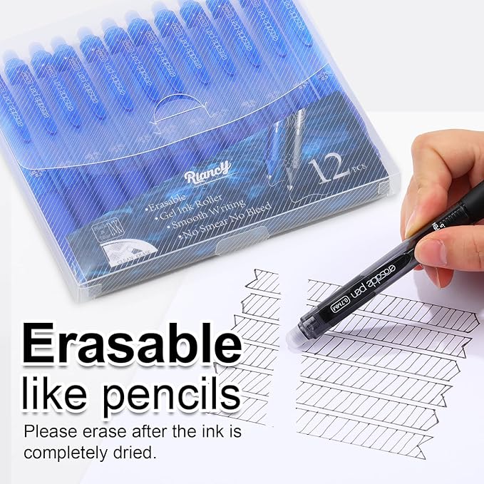 USUAL Retractable 6 Black 6 Blue Erasable Gel Pens Clicker, Fine Point(0.5mm),Make Mistakes Disappear, Premium Comfortable Grip, Smooth Writing Pen Office Back-to-School Supplies