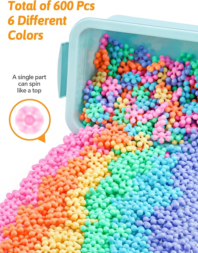 Macaron Color Interlocking Building Blocks Set – 600pcs Snowflake Shape Plastic Construction Toys in 6 Pastel Colors with Storage Box, Educational STEM Blocks for Kids Creative Play (Macaron Colors)