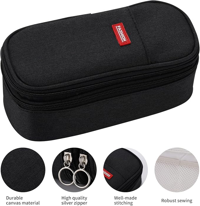 Dugio Large Pencil Case for Girls Teens Kids Pencil Bag with Zipper Black | Big Pencil Pouch Organizer Aesthetic Pen Pencil Case Back to School Supplies, Large Capacity Design, Durable Metal Zipper