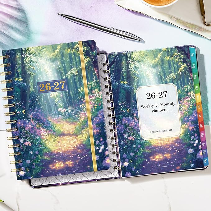 Planner 2026-2027 - Academic Planner 2026-2027 from Jul.2026 - Jun.2027, 8.5'' X 6.4'', Weekly Monthly Planners 12 Month with Colorful Tabs, Back Pocket - Forest Path
