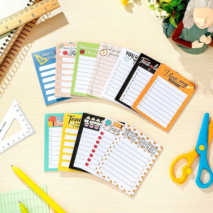 Pajean 12 Pcs End of Year Teacher Gifts Teacher Appreciation Notepad Gift Sets Lined Notepads to Do List Memo Notepads for Graduation Present Colored Cute Sticky Paper Notes Supplies(Cute Style)