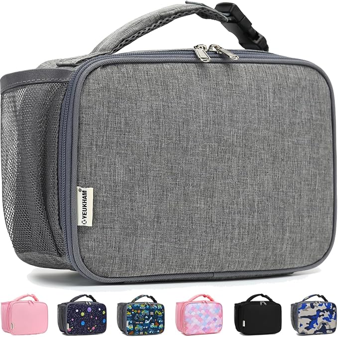 GYEUKHAM Insulated Lunch Box for School, Thermal Reusable Durable Freezable Lunch Bags for Kids Boys Girls Men Women - Small Soft Cooler Portable Lunch Tote Kit for Work Picnic Travel,Grey