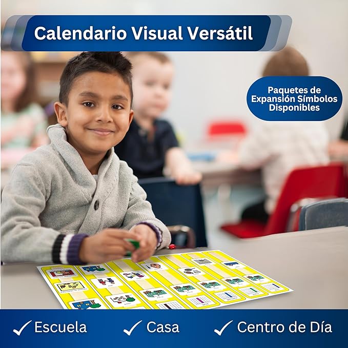 Kids Calendar Visual Schedule Autism – Calendar Pocket Chart – Special Education Classroom Must Have – Autism Learning Materials (Spanish)
