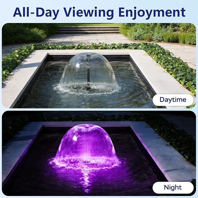 Pond Fountain Pump Kit, 880GPH Submersible Water Pump with Remote Control LED Lights, 3 Spray Patterns, Adjustable Flow, Quiet Operation, for Pond, Garden, Backyard Water Feature