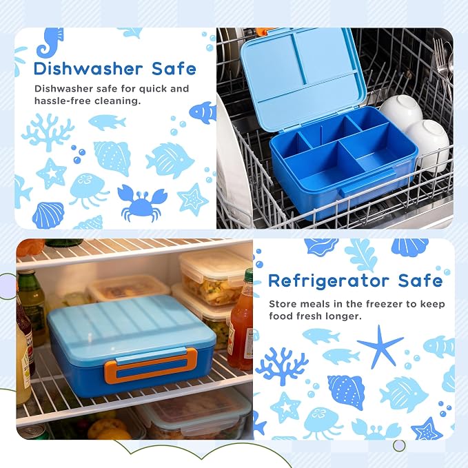 Bento Lunch Box for Kids with 8oz Soup Thermo Leak-Proof Lunch Food Containers with Snack Sauce Container for Kid Girls Boys to School,Blue Bag
